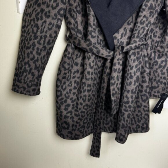 Tahari NEW Ella Leopard Animal Print Wrap Coat Wool Belt Shawl Jacket Pockets XL - Picture 8 of 16
